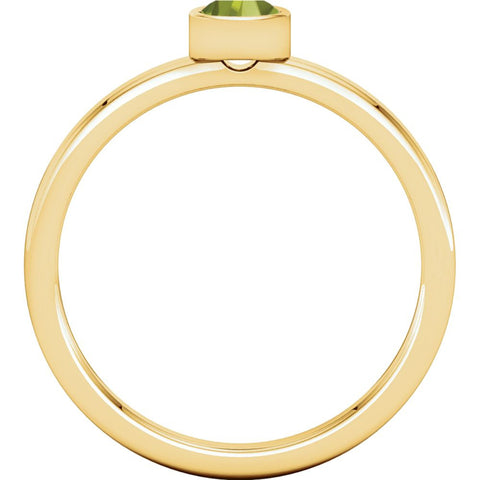 14k Yellow Gold Peridot Bezel Ring, Size 7