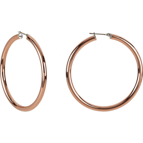 14K Rose Gold-Plated Stainless Steel 5x30mm Hoop Earrings 14K Rose Gold-Plated Stainless Steel 5x30mm Hoop Earrings