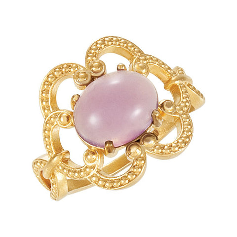 14k Yellow Gold Lavender Chalcedony Granulated Design Ring, Size 7