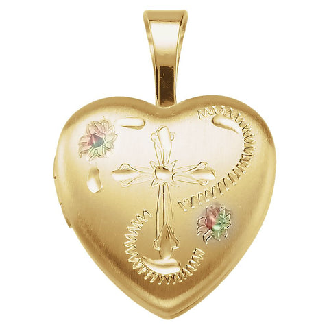 14K Yellow Gold-Plated Sterling Silver Heart Locket with Cross