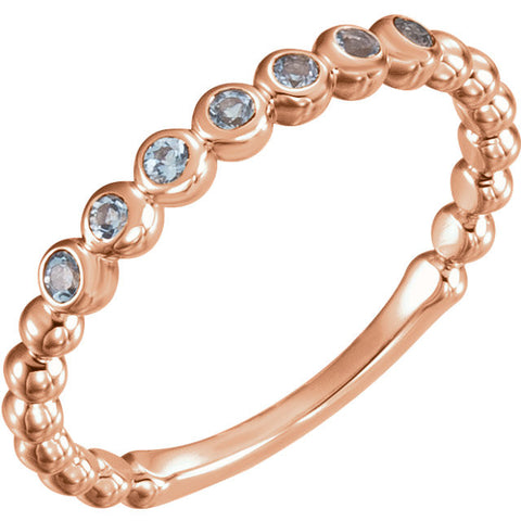 14k Rose Gold Aquamarine Stackable Ring , Size 7