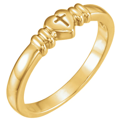 14k Yellow Gold Heart with Cross Chastity Ring Size 7