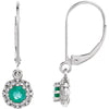 14k White Gold Emerald & 0.08 ctw. Diamond Halo-Style Earrings