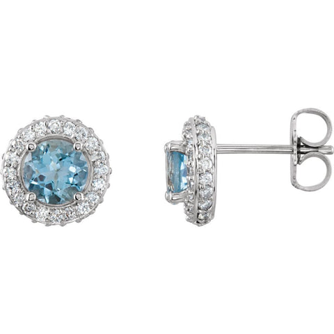 14k White Gold Aquamarine & 3/8 CTW Diamond Earrings
