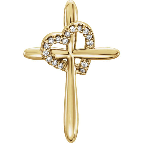 14k Yellow Gold .04 CTW Diamond Cross with Heart Pendant