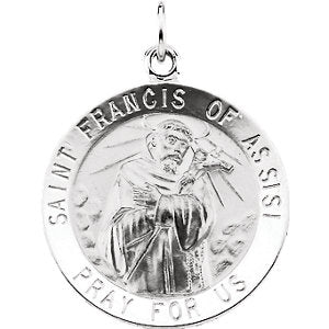 Sterling Silver 22mm Round St. Francis of Assisi Medal Sterling Silver 22mm Round St. Francis of Assisi Medal