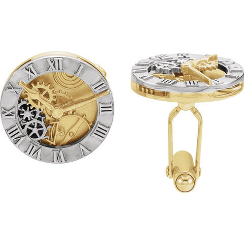 14K White & Yellow Gold Clock Design Cuff Links-Pair