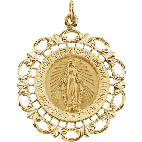 14k Yellow Gold 20x18mm Round Miraculous Medal