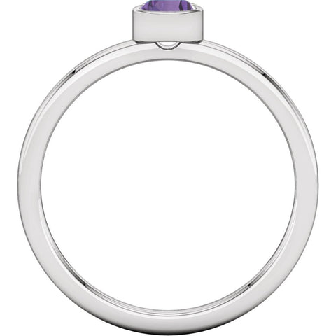 Sterling Silver Imitation Amethyst Bezel Ring, Size 7