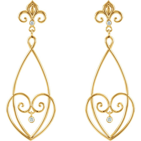 14k Yellow Gold 1/10 CTW Diamond Decorative Dangle Earrings