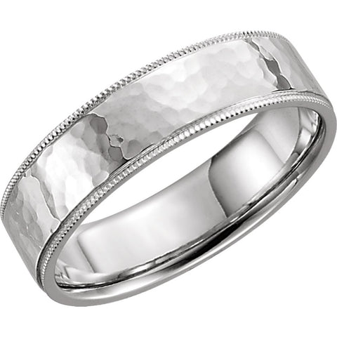 14k White Gold 6mm Flat Comfort Fit Milgrain Hammer Finish Band Size 9 14k White Gold 6mm Flat Comfort Fit Milgrain Hammer Finish Band Size 9
