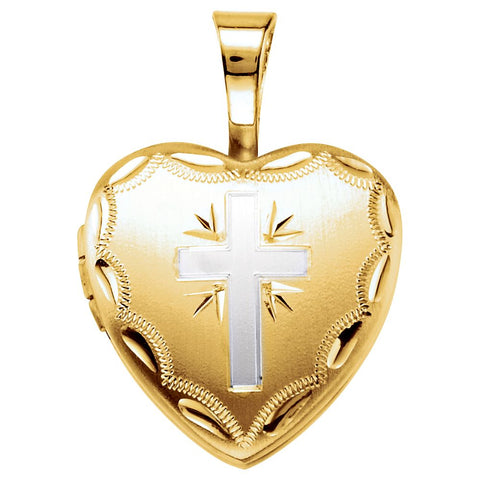 14K Yellow Gold-Plated Sterling Silver Heart Cross Locket