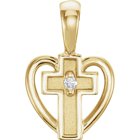 14k Yellow Gold .01 CTW Diamond Heart Cross Pendant