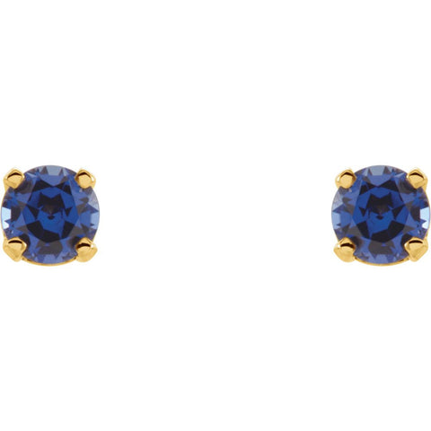 14k Yellow Gold Imitation Blue Sapphire Youth Earrings