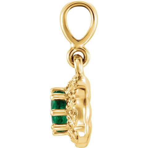 14k Yellow Gold Emerald & .06 CTW Diamond Halo-Style Pendant