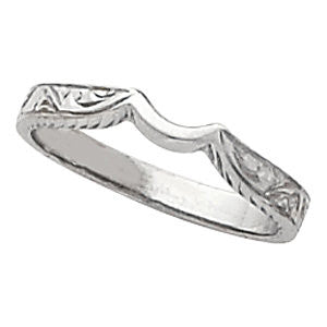 14k White Gold Hand-Engraved Band, Size 6