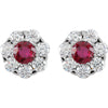14k White Gold Ruby & 1 1/8 CTW Diamond Cluster Earrings