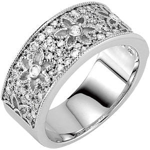 14k White Gold 5/8 CTW Diamond Floral-Inspired Anniversary Band, Size 7