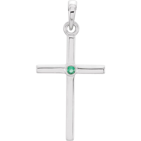 14k White Gold Emerald Cross 22.75x11.3mm Pendant