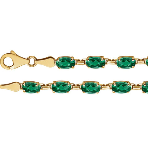 14k Yellow Gold Lab-Grown Emerald 7" Bracelet
