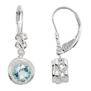 14k White Gold Aquamarine & .02 CTW Diamond Earrings