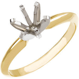 14K Yellow & White 6-6.6mm Round Pre-Notched 6-Prong Solitaire Ring Mounting, Size 6