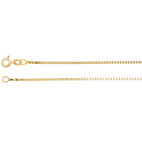 14k Yellow Gold 1.3mm Diamond Cut Box 16" Chain with Spring Ring 14k Yellow Gold 1.3mm Diamond Cut Box 16" Chain with Spring Ring