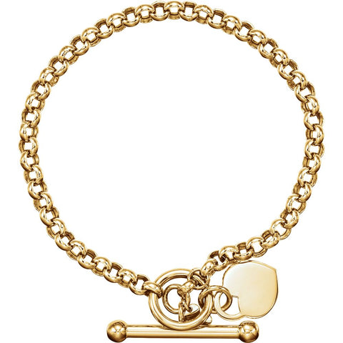 14k Yellow Gold Heart Charm 7" Bracelet