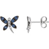 Pair of 0.04 CTTW 14K White and Black Rhodium Plated Genuine Blue Sapphire and Diamond Earrings