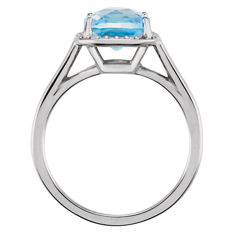 14k White Gold Swiss Blue Topaz & .055 CTW Diamond Halo-Style Ring, Size 7