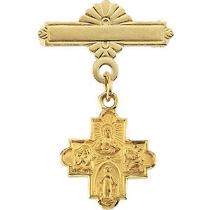 14k Yellow Gold 12x12mm Four-Way Medal Baptismal Pin