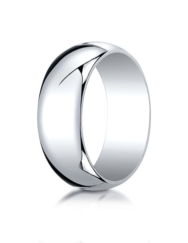 Benchmark 10K White Gold 8mm Slightly Domed Traditional Oval Wedding Band Ring (Sizes 4 - 15 )