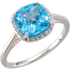 14K White Gold Swiss Blue Topaz & 0.055 CTW Diamond Ring (Size 6)