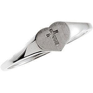 14k White Gold Youth Heart & Cross Ring, Size 3