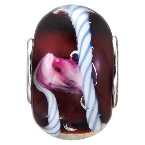 Sterling Silver 9x13.5mm Purple & Blue with Pink Rose Glass Bead Sterling Silver 9x13.5mm Purple & Blue with Pink Rose Glass Bead