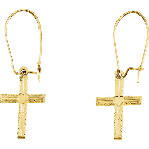 14k Yellow Gold 13x10mm Heart Design Cross Earrings