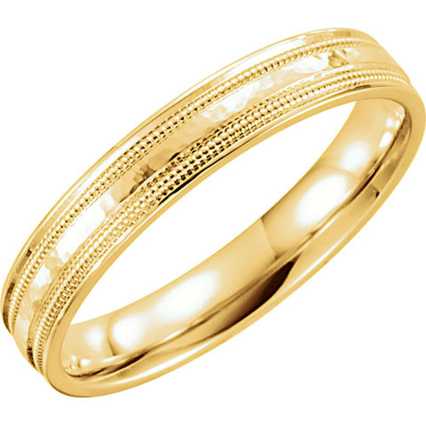 14k Yellow Gold 4mm Flat Edge Comfort Fit Milgrain Hammer Finish Band Size 9 14k Yellow Gold 4mm Flat Edge Comfort Fit Milgrain Hammer Finish Band Size 9