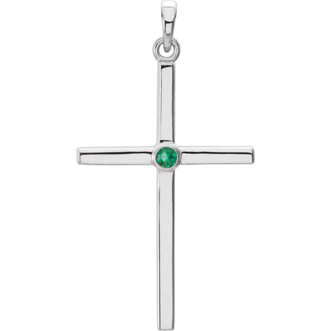 14k White Gold Emerald Cross 30.55x16.55mm Pendant
