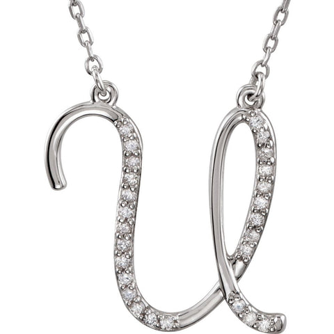 Sterling Silver Letter "U" 1/8 CTW Diamond Initial 16" Necklace
