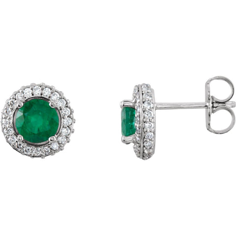 14k White Gold Emerald & 3/8 CTW Diamond Earrings