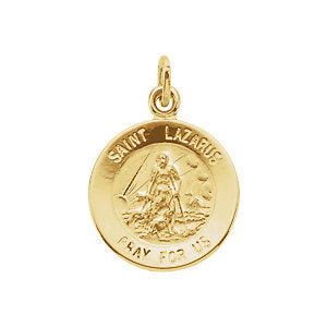 14k Yellow Gold 12mm Round St. Lazarus Medal 14k Yellow Gold 12mm Round St. Lazarus Medal