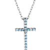 14K White Gold Aquamarine Cross 16-Inch Necklace