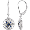 Pair of Blue Sapphire and Diamond Fashion Lever Back Earrings in Sterling Silver