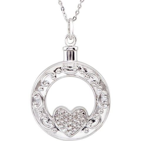 Sterling Silver Celebration of Life Heart Ash Holder 18" Necklace
