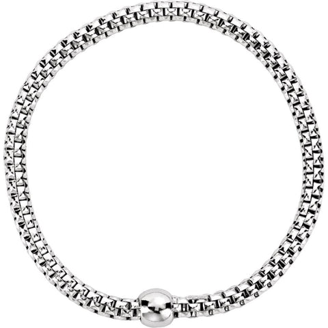 Sterling Silver White Rhodium Plated 4.3mm Woven Stretch Bracelet Sterling Silver White Rhodium Plated 4.3mm Woven Stretch Bracelet