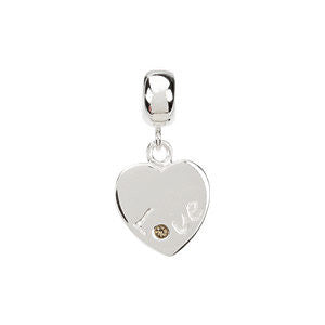 Sterling Silver 13mm Love Heart Dangle Bead with Crystal Sterling Silver 13mm Love Heart Dangle Bead with Crystal