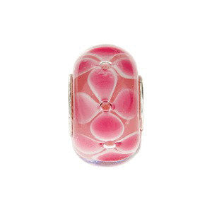 Sterling Silver 14x9mm Pink Flower Glass Bead Sterling Silver 14x9mm Pink Flower Glass Bead