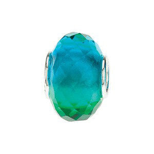 Sterling Silver 15x10mm Blue & Green Faceted Glass Bead Sterling Silver 15x10mm Blue & Green Faceted Glass Bead
