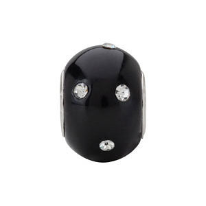 Sterling Silver 12x8mm Glass Jet Bead with Crystal Accents Sterling Silver 12x8mm Glass Jet Bead with Crystal Accents