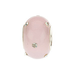 Sterling Silver 12x8mm Glass Rose Bead with Crystal Accents Sterling Silver 12x8mm Glass Rose Bead with Crystal Accents
